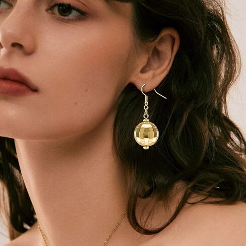 Adoshine Disco Ball Earrings for Women Silver Gold Disco Mirrorball Earrings Perfect for 70s outfits Dance Party Costume Accessories in Kuwait