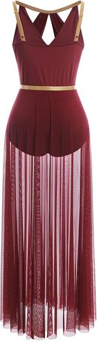 AFAVOM Women's Lyrical Dance Dress Contemporary Dance Costume Sequin Ballet Leotard + Long Sheer Wrap Skirt Lyrical Outfit in Kuwait