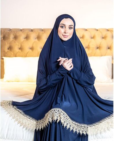 فستان صلاة للنساء مكون من قطعتين من الليكرا بلون سادة واكمام طويلة | مقاس واحد | بدلة عباية حجاب in Saudi Arabia