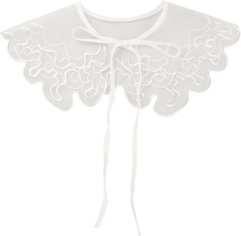 Elerevyo Detachable Fake Collar, Semi-Sheer Embroidery Mini Cape Choker Neck Ruff Dickey Collar for Women Blouse in Kuwait