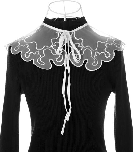 Elerevyo Detachable Fake Collar, Semi-Sheer Embroidery Mini Cape Choker Neck Ruff Dickey Collar for Women Blouse in Kuwait