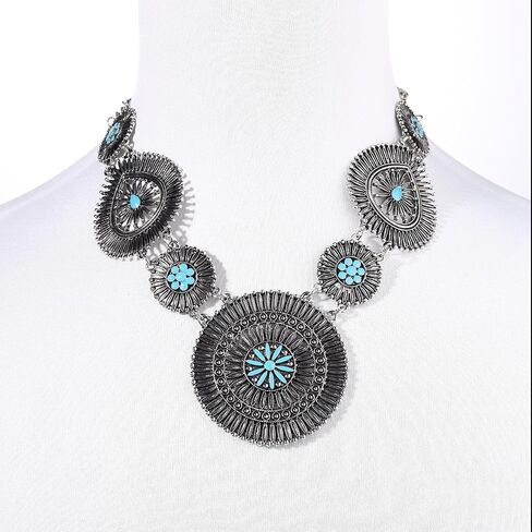 NLCAC Turquoise Statement Necklace Boho Squash Blossom Concho Pendant Collar Bib Necklace Western Turquoise Jewelry for Women in Kuwait