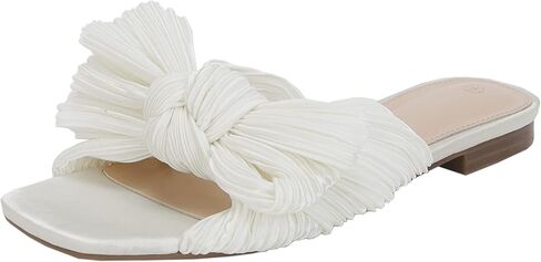 VETASTE Women's Pleated Bow Flat Sandals Open Square Toe Slip on Slide Sandals in Saudi Arabia