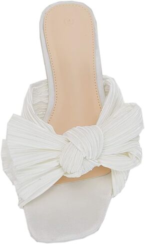 VETASTE Women's Pleated Bow Flat Sandals Open Square Toe Slip on Slide Sandals in Saudi Arabia