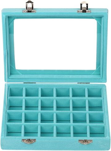 LANTWOO 24 Grids Velvet Glass Ring Earrings Jewelry Box Earrings Organiser Storage Holder Display Case in Kuwait