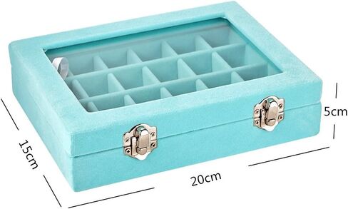 LANTWOO 24 Grids Velvet Glass Ring Earrings Jewelry Box Earrings Organiser Storage Holder Display Case in Kuwait