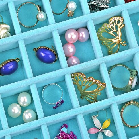 LANTWOO 24 Grids Velvet Glass Ring Earrings Jewelry Box Earrings Organiser Storage Holder Display Case in Kuwait