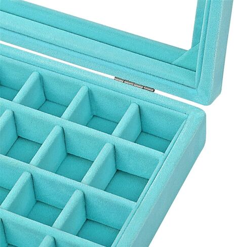 LANTWOO 24 Grids Velvet Glass Ring Earrings Jewelry Box Earrings Organiser Storage Holder Display Case in Kuwait