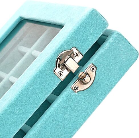 LANTWOO 24 Grids Velvet Glass Ring Earrings Jewelry Box Earrings Organiser Storage Holder Display Case in Kuwait