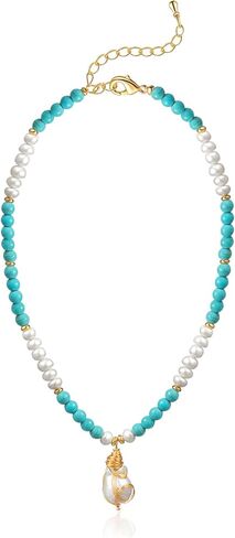 كاولاين عقد بقلادة من اللؤلؤ الباروكي، سلسلة تركواز، سلك ذهبي عيار 18 قيراط ملفوف يدويا بنمط بوهيمي قابل للتعديل، مجوهرات عصرية لعيد الحب للنساء والفتيات والام in Kuwait