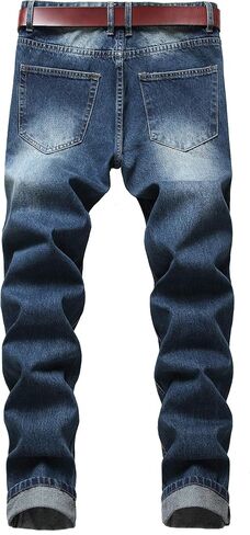 COOSVEN Men Ripped Jeans, Slim Fit Straight Leg, Denim Pants with Holes in Kuwait
