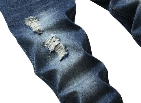 COOSVEN Men Ripped Jeans, Slim Fit Straight Leg, Denim Pants with Holes in Kuwait
