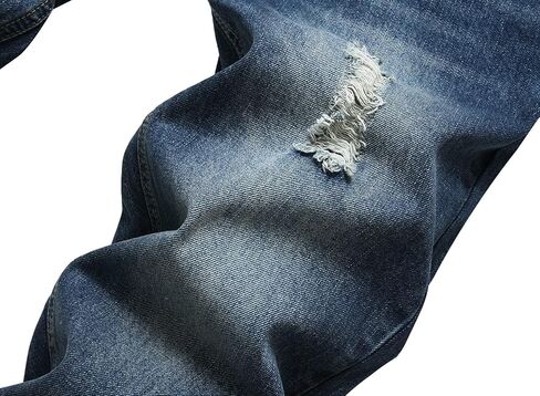 COOSVEN Men Ripped Jeans, Slim Fit Straight Leg, Denim Pants with Holes in Kuwait