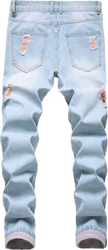 COOSVEN Men Ripped Jeans, Slim Fit Straight Leg, Denim Pants with Holes in Kuwait