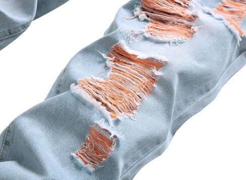 COOSVEN Men Ripped Jeans, Slim Fit Straight Leg, Denim Pants with Holes in Kuwait