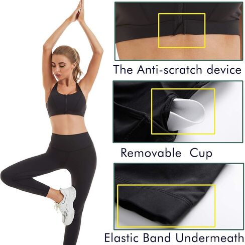 حمالة صدر رياضية للسيدات من ANGABRIEL مع سحاب للإغلاق وظهر متقاطع، حمالات صدر لاسلكية، قماش مطاطي بأربعة اتجاهات مع مبطن قابل للإزالة in Kuwait