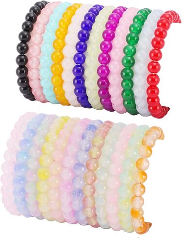 FINZOR 24Pcs 8mm Beaded Stretch Bracelet Handmade Round Glass Bracelet for Women Multicolor Matte Beads Elastic Bracelet Shining Beads Wristband Valentines Jewelry in Kuwait