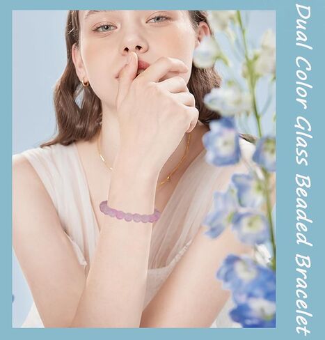 FINZOR 24Pcs 8mm Beaded Stretch Bracelet Handmade Round Glass Bracelet for Women Multicolor Matte Beads Elastic Bracelet Shining Beads Wristband Valentines Jewelry in Kuwait