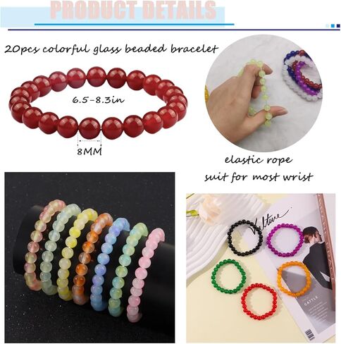 FINZOR 24Pcs 8mm Beaded Stretch Bracelet Handmade Round Glass Bracelet for Women Multicolor Matte Beads Elastic Bracelet Shining Beads Wristband Valentines Jewelry in Kuwait