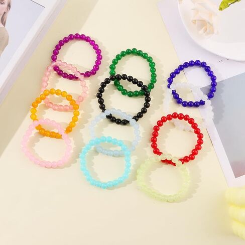 FINZOR 24Pcs 8mm Beaded Stretch Bracelet Handmade Round Glass Bracelet for Women Multicolor Matte Beads Elastic Bracelet Shining Beads Wristband Valentines Jewelry in Kuwait