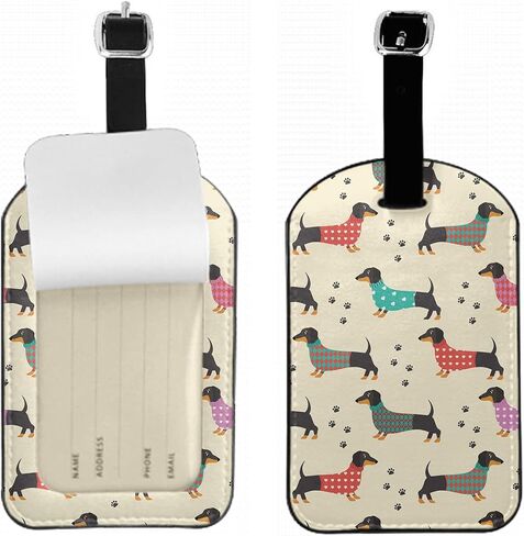 Zoczos Clothed Dachshunds PU Leather Suitcase ID Tag Dog Footprints Colorful Clothes Cute Pet Luggage Baggage Tags ID Label for Suitcases Backpack Schoolbag Handbag, 1 Pack in Saudi Arabia