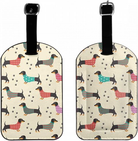 Zoczos Clothed Dachshunds PU Leather Suitcase ID Tag Dog Footprints Colorful Clothes Cute Pet Luggage Baggage Tags ID Label for Suitcases Backpack Schoolbag Handbag, 1 Pack in Saudi Arabia