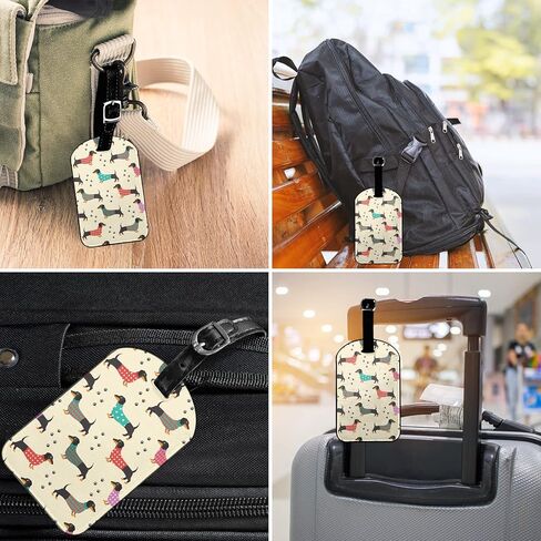 Zoczos Clothed Dachshunds PU Leather Suitcase ID Tag Dog Footprints Colorful Clothes Cute Pet Luggage Baggage Tags ID Label for Suitcases Backpack Schoolbag Handbag, 1 Pack in Saudi Arabia
