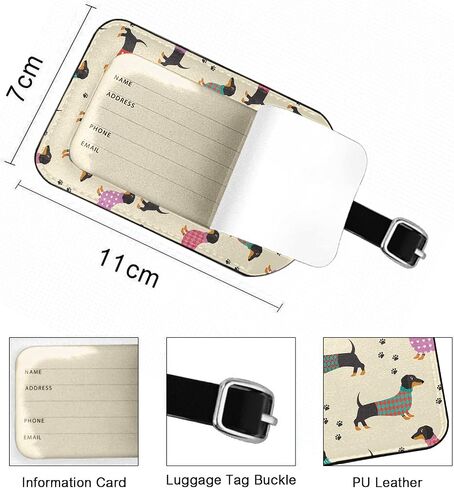 Zoczos Clothed Dachshunds PU Leather Suitcase ID Tag Dog Footprints Colorful Clothes Cute Pet Luggage Baggage Tags ID Label for Suitcases Backpack Schoolbag Handbag, 1 Pack in Saudi Arabia