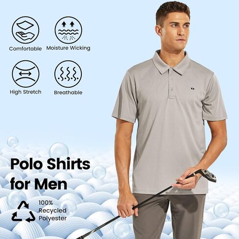 قمصان Nepest للرجال ذات تصميم جاف Tech Polo بأكمام قصيرة بياقة لرياضة الجولف والتنس والمشي لمسافات طويلة في الهواء الطلق كاجوال، بوليستر عالي الأداء in Kuwait