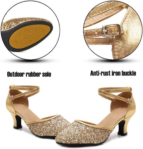أحذية الرقص اللاتيني النسائية اللامعة من SWDZM بمقدمة مغلقة ومزينة بالترتر وقاعات الرقص السالسا والتانجو الحديثة لممارسة الأداء والحفلات الراقصة، موديل DY-LS in Kuwait