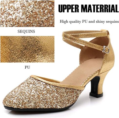 أحذية الرقص اللاتيني النسائية اللامعة من SWDZM بمقدمة مغلقة ومزينة بالترتر وقاعات الرقص السالسا والتانجو الحديثة لممارسة الأداء والحفلات الراقصة، موديل DY-LS in Kuwait