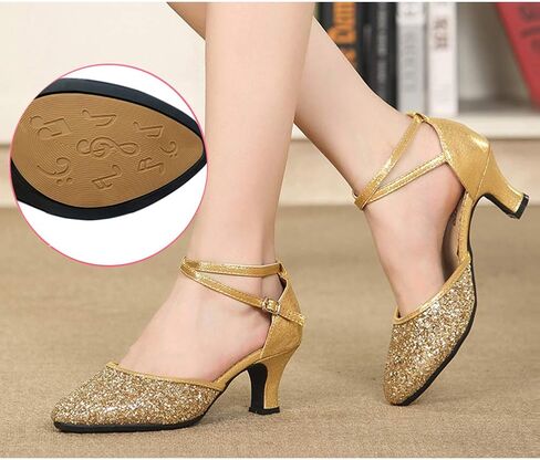 أحذية الرقص اللاتيني النسائية اللامعة من SWDZM بمقدمة مغلقة ومزينة بالترتر وقاعات الرقص السالسا والتانجو الحديثة لممارسة الأداء والحفلات الراقصة، موديل DY-LS in Kuwait