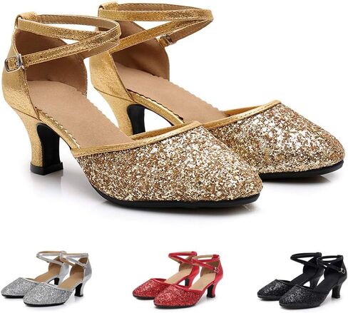 أحذية الرقص اللاتيني النسائية اللامعة من SWDZM بمقدمة مغلقة ومزينة بالترتر وقاعات الرقص السالسا والتانجو الحديثة لممارسة الأداء والحفلات الراقصة، موديل DY-LS in Kuwait