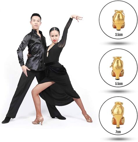 أحذية الرقص اللاتيني النسائية اللامعة من SWDZM بمقدمة مغلقة ومزينة بالترتر وقاعات الرقص السالسا والتانجو الحديثة لممارسة الأداء والحفلات الراقصة، موديل DY-LS in Kuwait