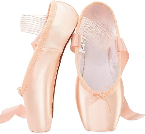 أحذية Soudittur للفتيات والنساء باليه بوانت أحذية رقص احترافية من الساتان الوردي مع أشرطة مرنة مخيطة ومنصات أصابع القدم من السيليكون (يرجى اختيار مقاس أكبر بدرجة واحدة) in Kuwait