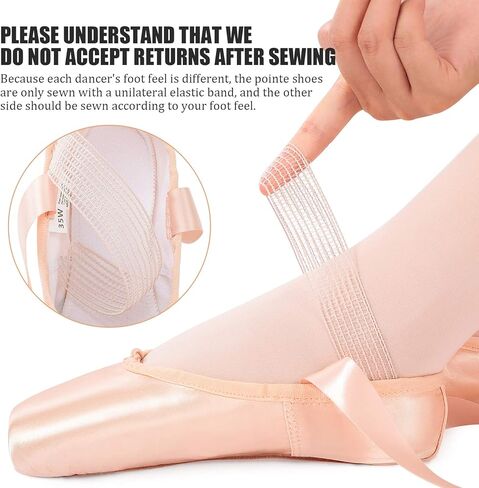 أحذية Soudittur للفتيات والنساء باليه بوانت أحذية رقص احترافية من الساتان الوردي مع أشرطة مرنة مخيطة ومنصات أصابع القدم من السيليكون (يرجى اختيار مقاس أكبر بدرجة واحدة) in Kuwait