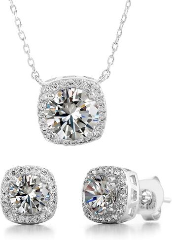 Devin Rose Stud Halo Cushion Shaped Earrings for Women and 18 Inch Necklace for Women Jewelry Set made with Faceted Crystals in Kuwait