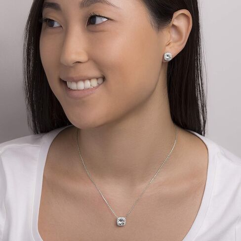 Devin Rose Stud Halo Cushion Shaped Earrings for Women and 18 Inch Necklace for Women Jewelry Set made with Faceted Crystals in Kuwait