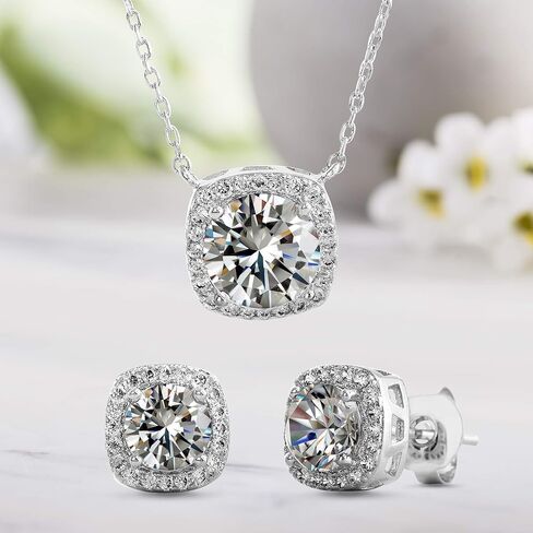 Devin Rose Stud Halo Cushion Shaped Earrings for Women and 18 Inch Necklace for Women Jewelry Set made with Faceted Crystals in Kuwait