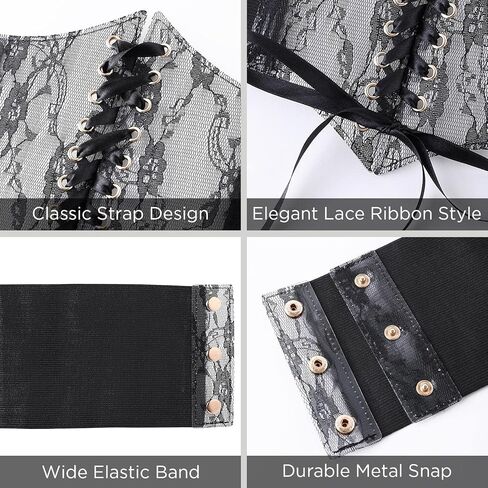 Coucoland Lace Up Corset Belt - Black Vintage Victorian Gothic Pirate Underbust Elastic Waist Cincher Bustier with Straps in Saudi Arabia