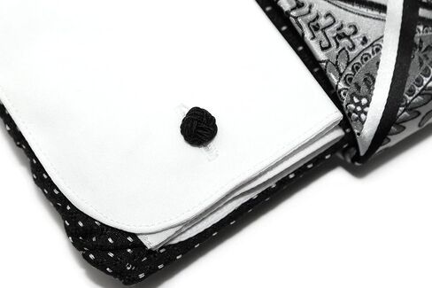 Men's Pin Dot Regular Fit French Cuffs Long Sleeve Dress Shirts with Tie Hanky Cufflinks Combo in Kuwait