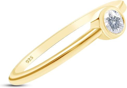 SAVEARTH DIAMONDS 1/10 قيراط مجموعة إطار مستدير من سوليتير مويسانيتي تم إنشاؤها في مختبر خاتم الخطوبة الماسي من الذهب عيار 14 قيراط فوق الفضة الإسترليني (0.10 قيراط) in Kuwait