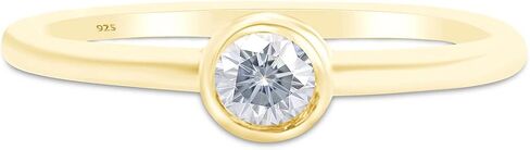 SAVEARTH DIAMONDS 1/10 قيراط مجموعة إطار مستدير من سوليتير مويسانيتي تم إنشاؤها في مختبر خاتم الخطوبة الماسي من الذهب عيار 14 قيراط فوق الفضة الإسترليني (0.10 قيراط) in Kuwait