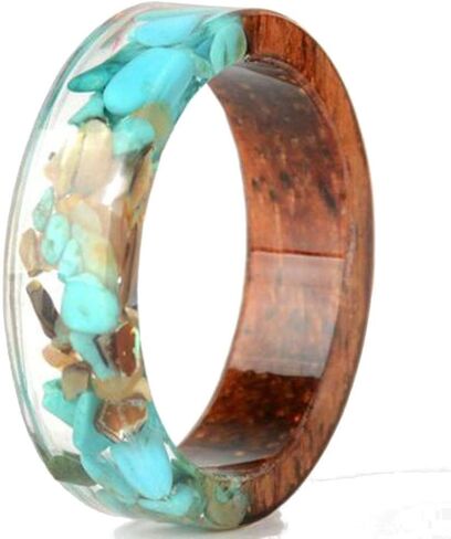 Jude Jewelers 8 مم أكريليك شفاف من الراتنج الخشبي على طراز المحيط خاتم الزواج للذكرى السنوية in Kuwait