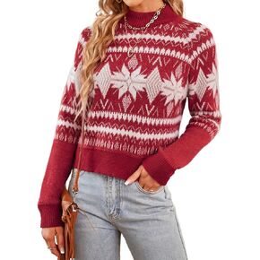 ZAFUL Women's Ugly Christmas Sweater Snowflake Crew Neck Long Sleeve Ribbed Knit Pullover Sweater Jumper