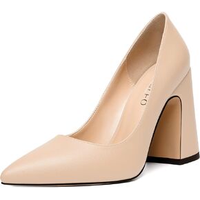 NUMALEO Womens Slip On Solid Pointed Toe Sexy Matte Night Club Block High Heel Pumps Shoes 4 Inch
