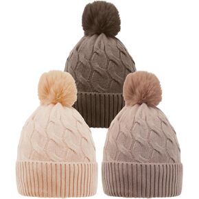 Amoretu Beanie for Women with Pom Pom 3PCS Winter Hats Knit Warm Cap for Cold Weather in Saudi Arabia