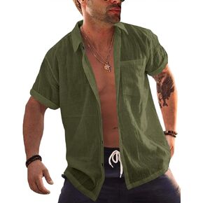 قمصان رجالي من Eymitory بأكمام قصيرة من القطن والكتان بأزرار للأسفل، قمصان صيفية للشاطئ، قمصان لإزالة الأعشاب الضارة مع جيوب in Kuwait