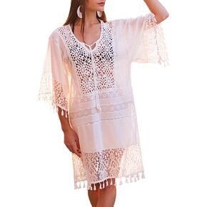 CIBENI White Lace Beach Cover Up for Swimsuits (US Size 6-10) Crochet Swim Cover Up for Bathing Suit, Swimwear, Bikini Coverups for Women in Saudi Arabia