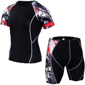 Men's Workout Set Compression Shirt & Shorts Top Shorts Sleeve Sports Base Layer Suit Quick Dry & Moisture-Wicking
